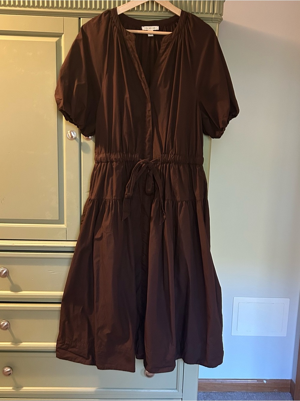 Chocolate Tiered Midi Dress with Drawstring Waist